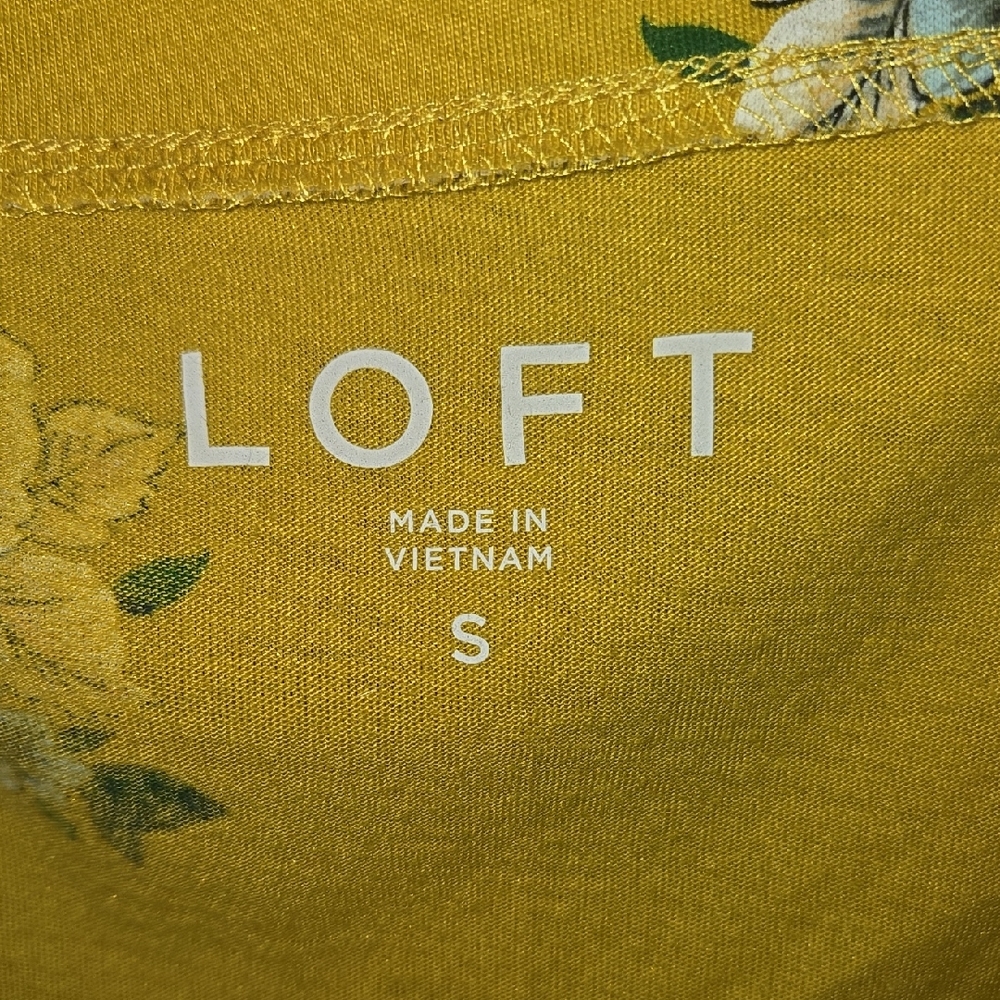 Floral Yellow Women's Top with Open Shoulders Size Small-Loft-FC - Picture 5 of 5